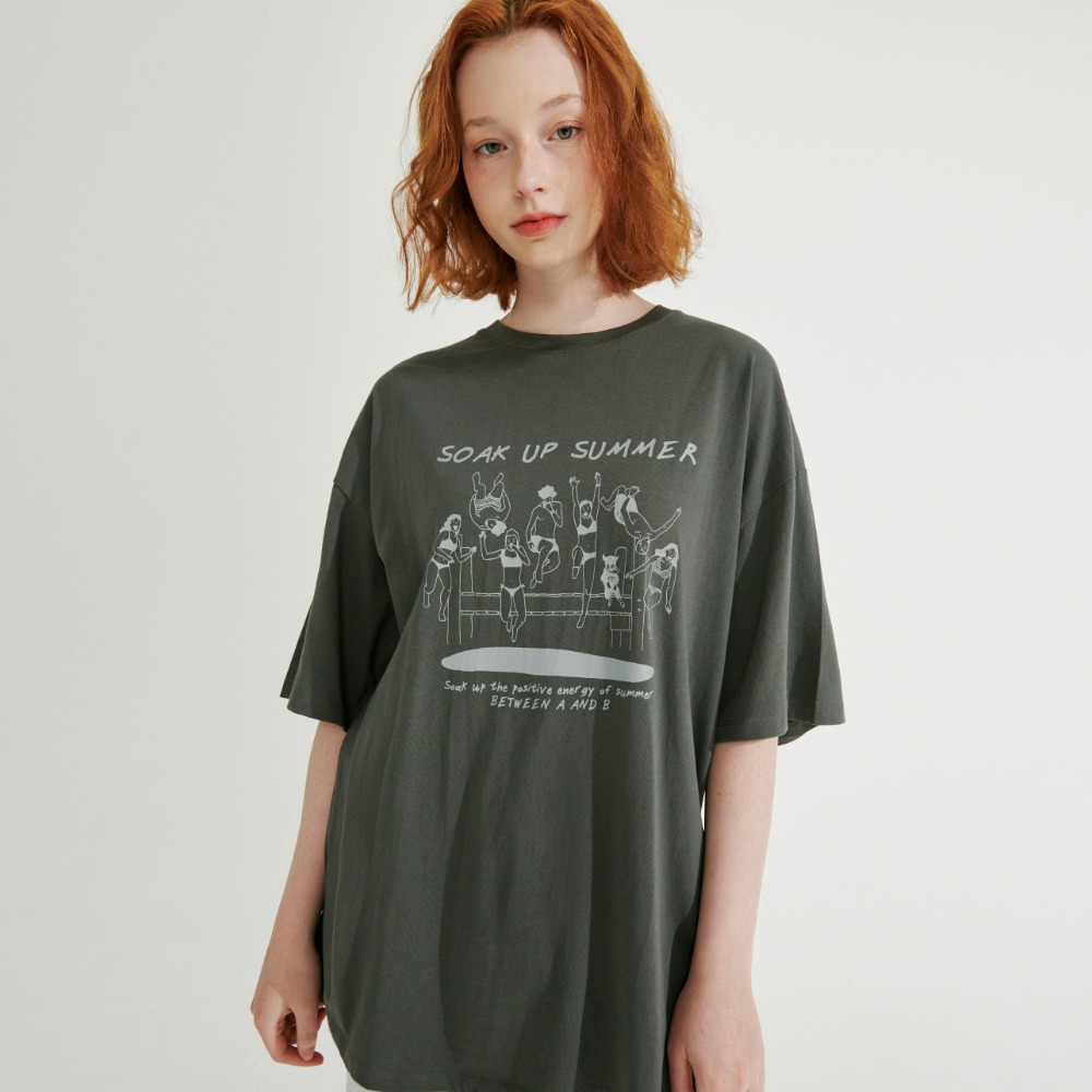 DIVING PRINTED OVER FIT T-SHIRT [CHARCOAL]
