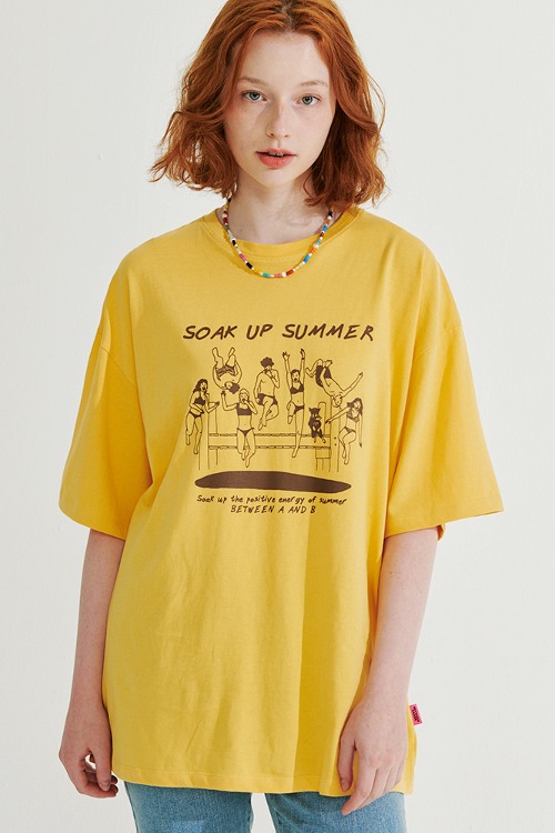 다이빙 프린트 오버핏 티셔츠 옐로우